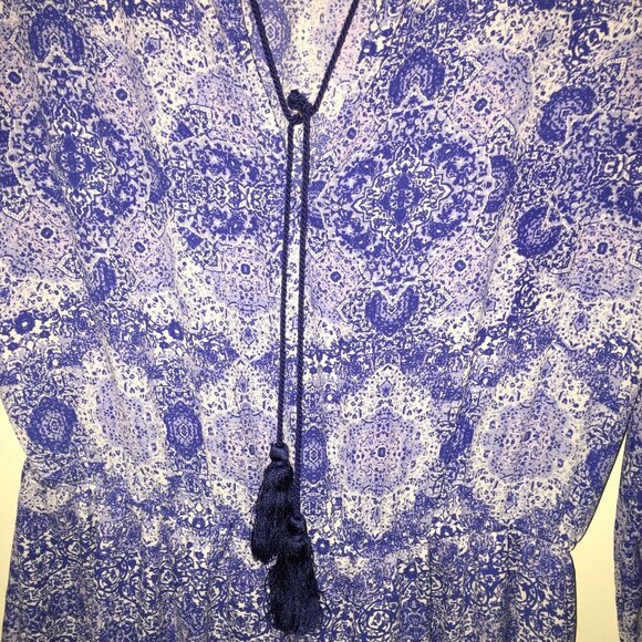 Boho Peasant Dress Blue White - Picture 5 of 5